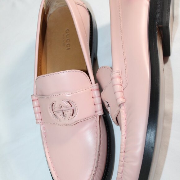 NWB Gucci Pink Interlocking GG Logo Loafer Loafers Flats Slip Ons Leather 40 - Picture 5 of 8